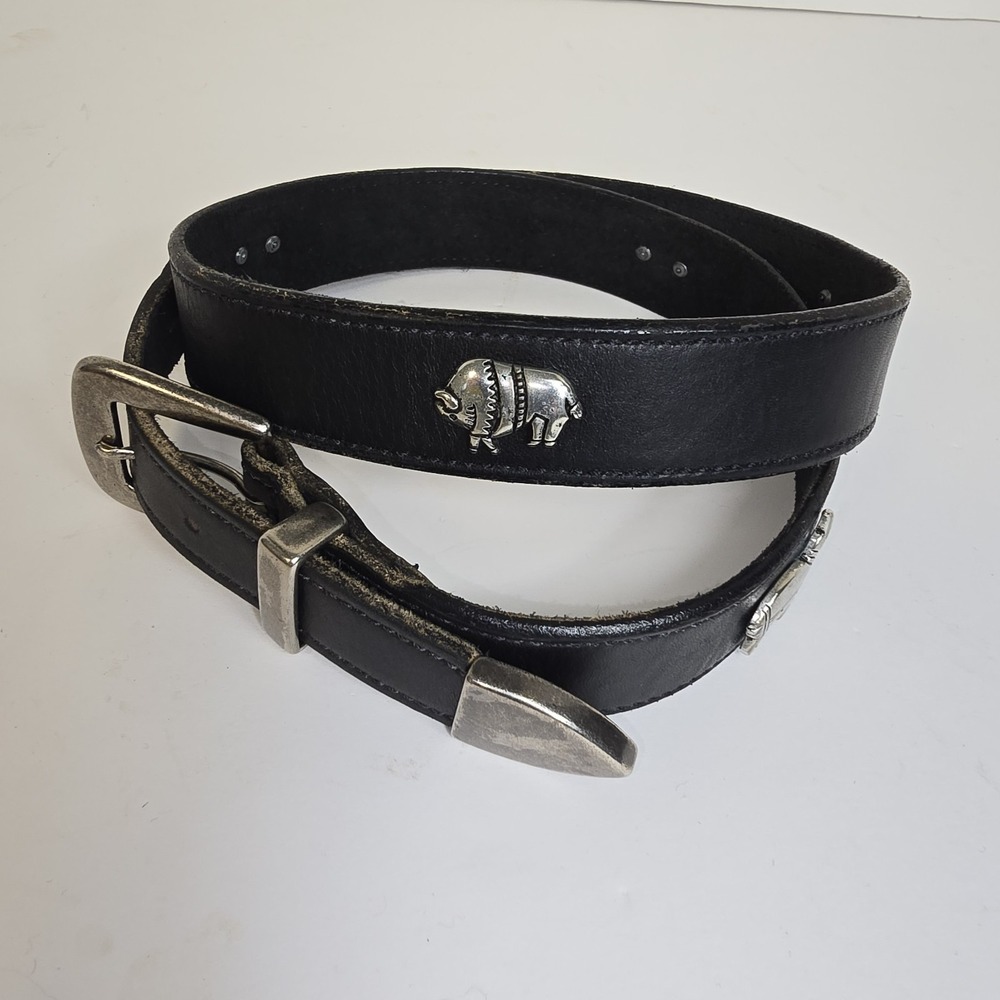 Vintage Black Leather Western Belt Animal Conchos Sz 36 Men's Broken In USA Made